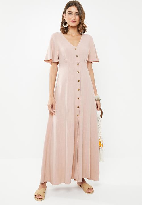 Me&B - Button through linen dress - pink
