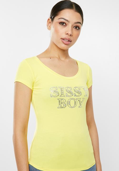 SISSY BOY - Rengo: round neck bling logo tee - yellow