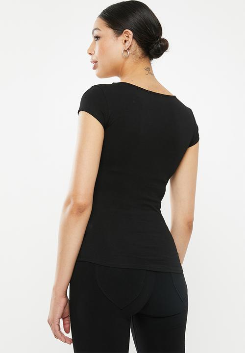 SISSY BOY - Melia: v-neck logo tee with bling trim - black