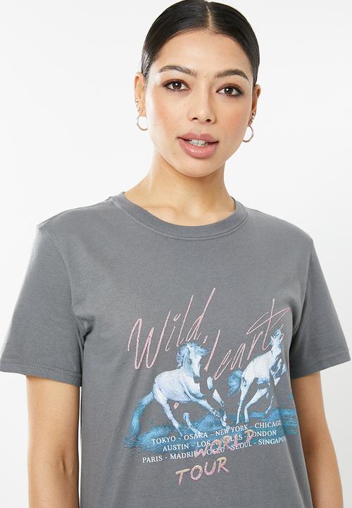 Missguided - Wild hearts graphic T-shirt - charcoal
