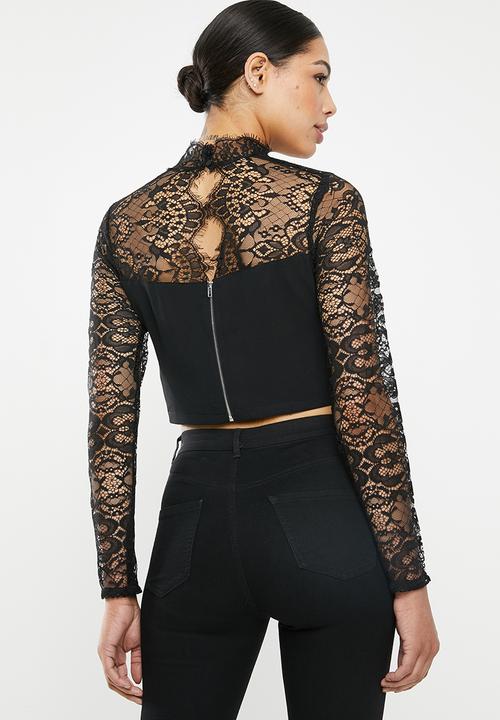 Missguided - Eyelash lace panel crop top - black