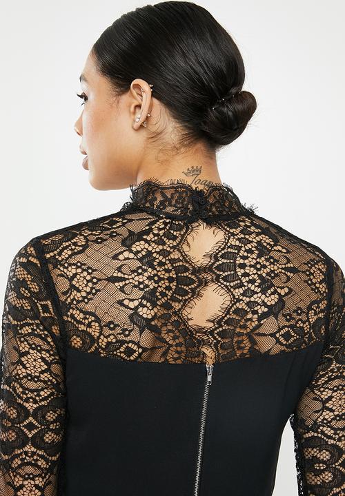 Missguided - Eyelash lace panel crop top - black