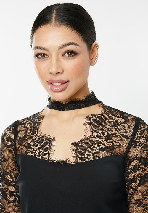 Missguided - Eyelash lace panel crop top - black