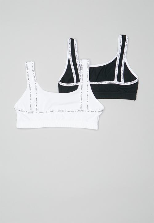 Jockey - 2 Pack logo lip crop top - black & white