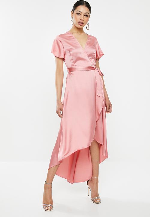 wrap ruffle midi dress