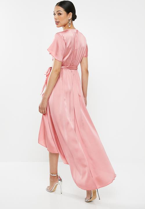 Missguided - Wrap front ruffle midi dress - pink