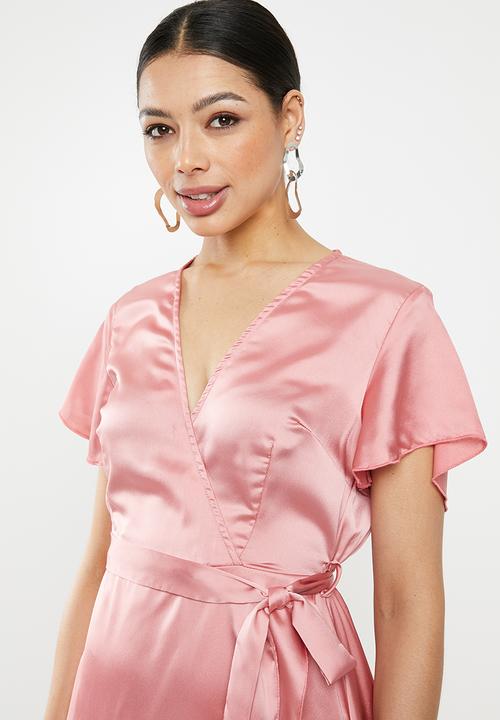 Missguided - Wrap front ruffle midi dress - pink