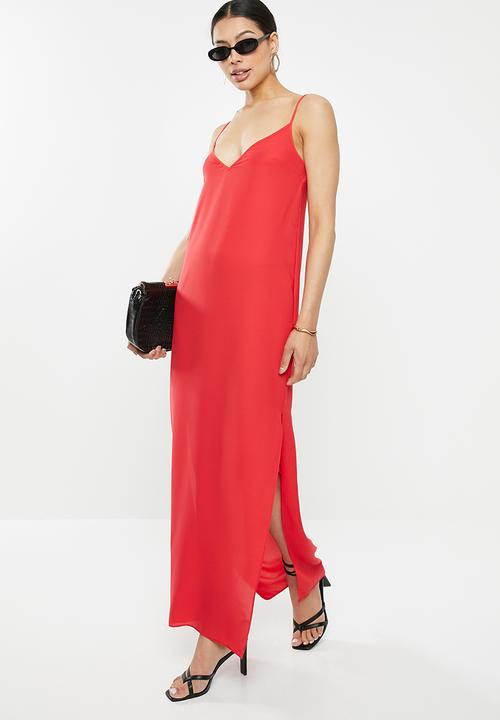 Missguided - Maxi side split dress - red