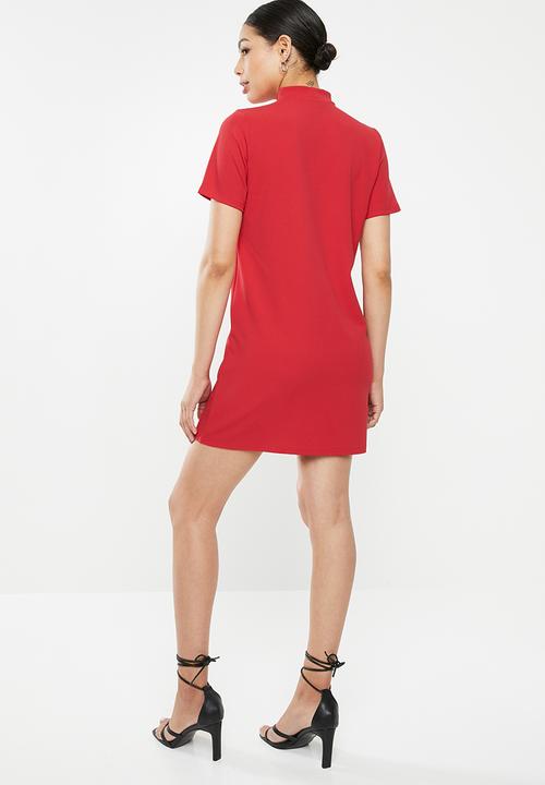 Missguided - High neck shift dress - red
