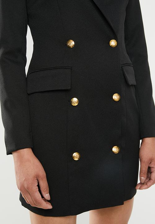 Missguided - Long sleeve tuxedo dress - black