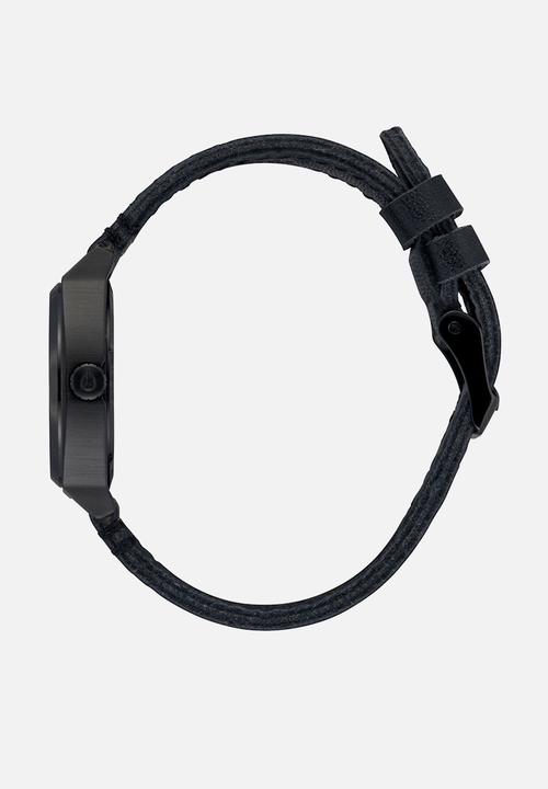 Nixon - Medium time teller leather - black