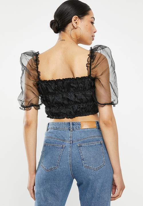 Missguided - Organza puff sleeve crop - black