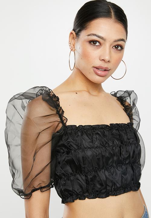 Missguided - Organza puff sleeve crop - black