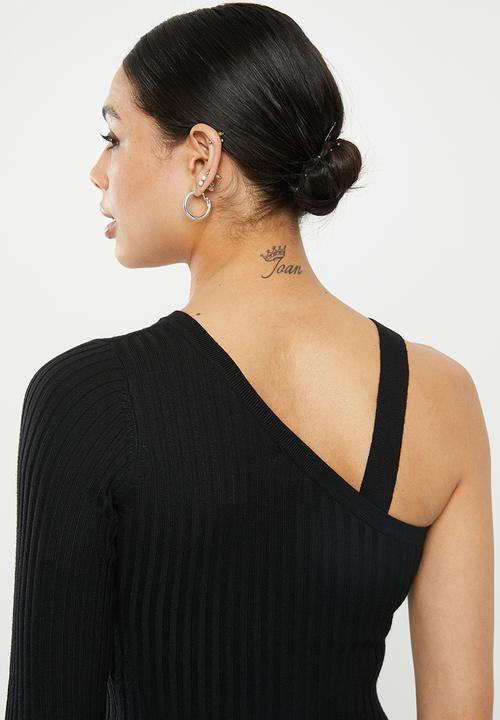 Missguided - One shoulder asymmetric midi dress - black