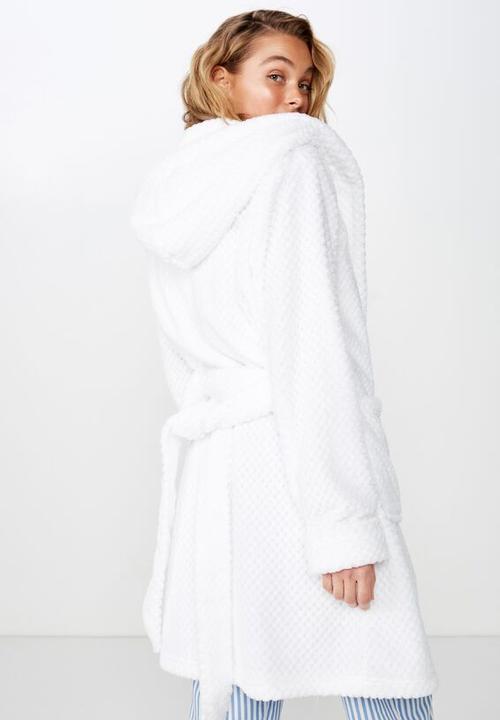 Cotton On - Hooded luxe plush gown  - white