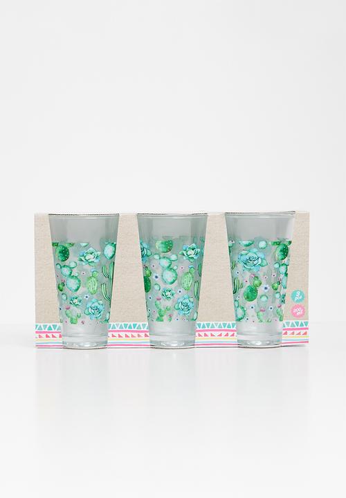 Excellent Houseware - Cactus glass set of 3 - green