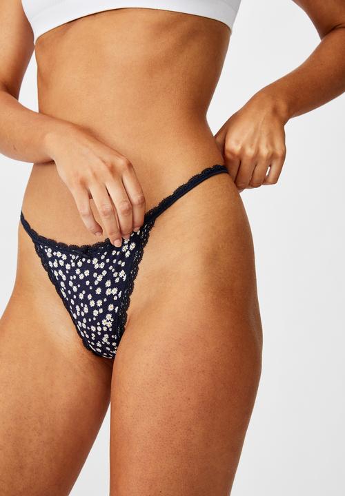 Cotton On - Charlotte lace trim G-string - navy & white 