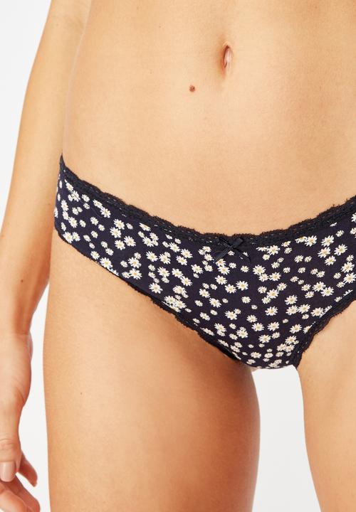 Cotton On - Charlotte lace trim bikini - navy & white 