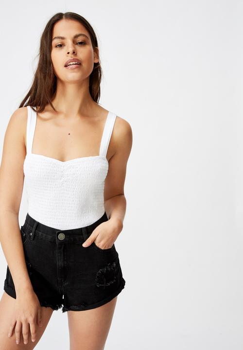 Factorie - Sweetheart neck shirring singlet - white