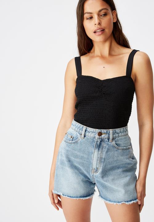 Factorie - Sweetheart neck shirring singlet - black