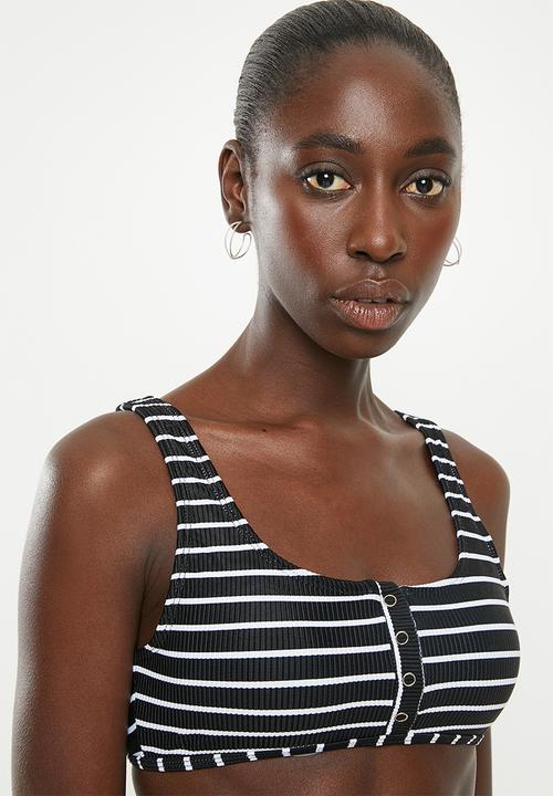 Cotton On - Henley scoop crop bikini top  - black & white
