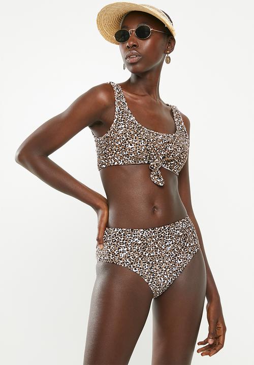 Cotton On - Knot front crop bikini top - brown