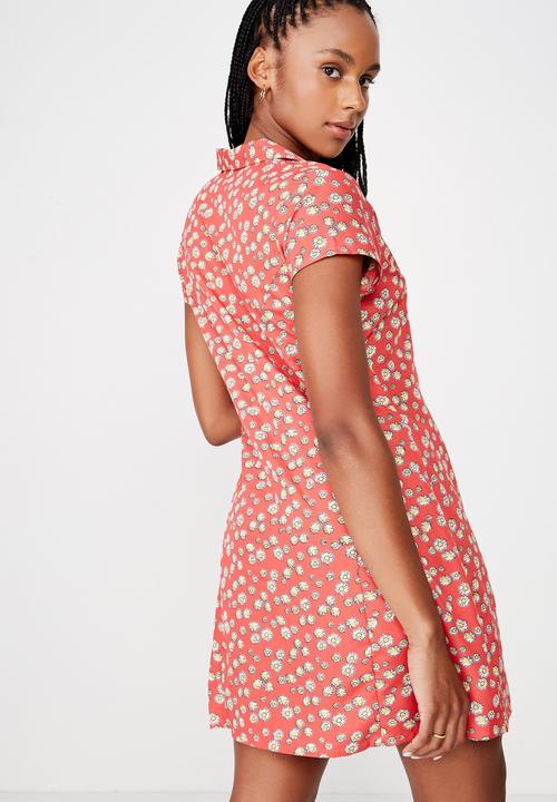 Factorie - Mini shirt dress - red & white 