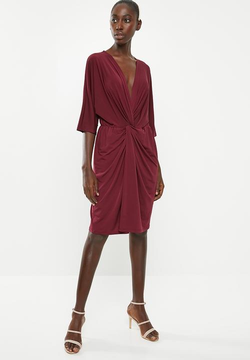 Superbalist - Kimono front knot dress - burgundy