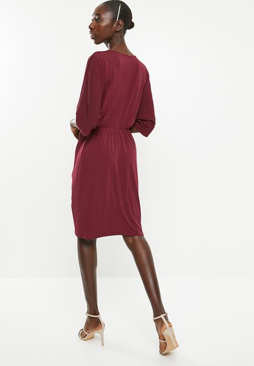 Superbalist - Kimono front knot dress - burgundy