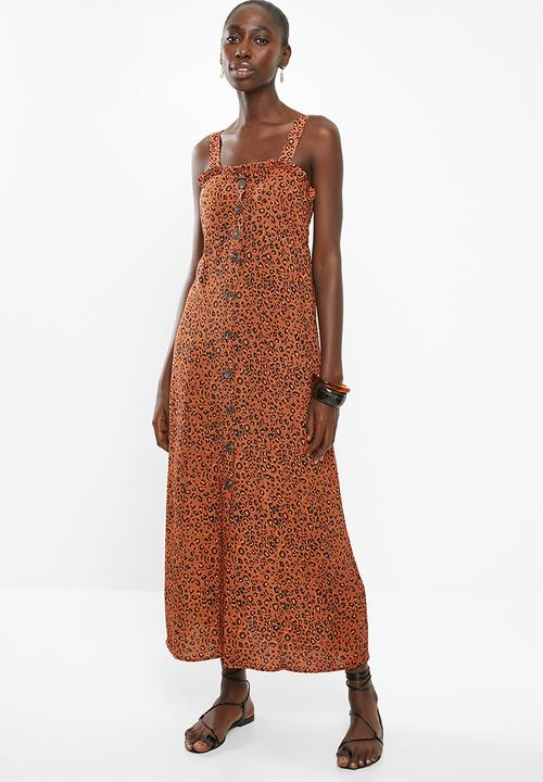 Superbalist - Button thru midi dress - orange & brown 