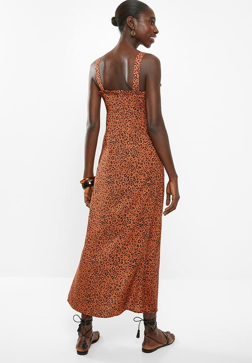 Superbalist - Button thru midi dress - orange & brown 