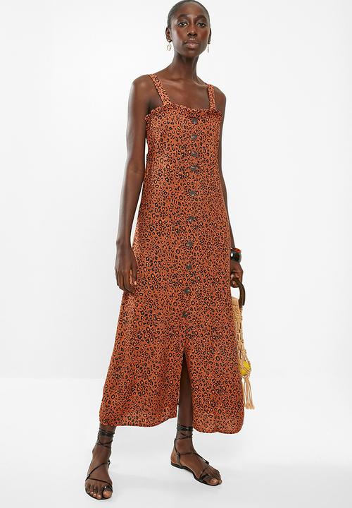 Superbalist - Button thru midi dress - orange & brown 