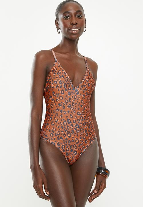 Superbalist - Deep V-neck one piece - bronze & black