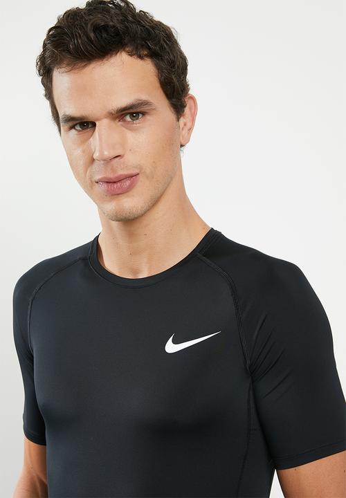 Nike - Nike pro tight short sleeve top - black & white