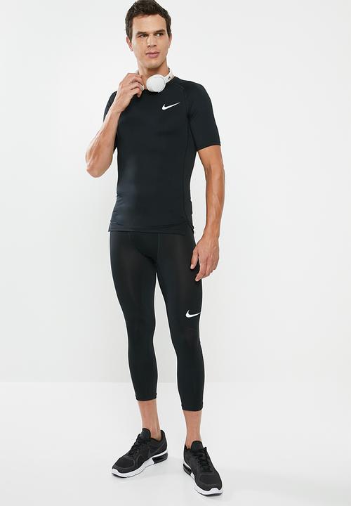 Nike - Nike pro tight short sleeve top - black & white