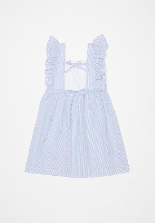 Pop Candy - Frill sleeve dress - blue & white