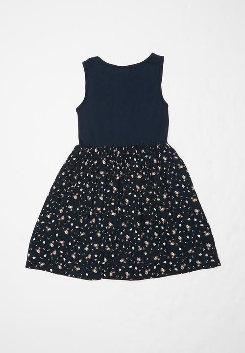 Rebel Republic - Teens combo fabric dress with pockets - navy 