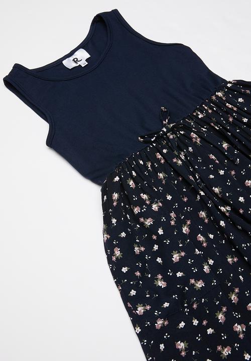 Rebel Republic - Teens combo fabric dress with pockets - navy 