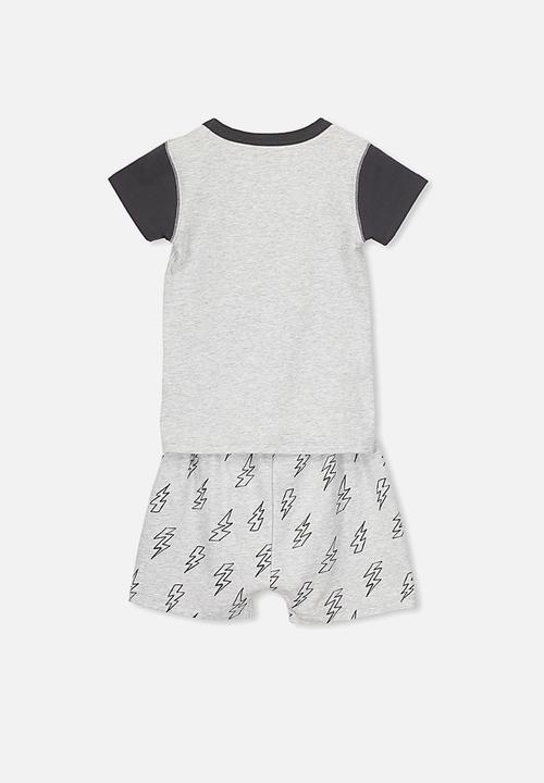 Cotton On - Hudson short sleeve pj set - grey