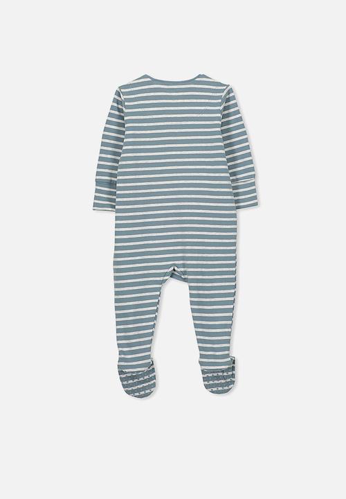 Cotton On - The long sleeve zip Romper fabulous stripe - blue & grey 