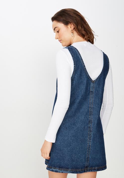 Cotton On - Front pocket denim pinafore  - blue