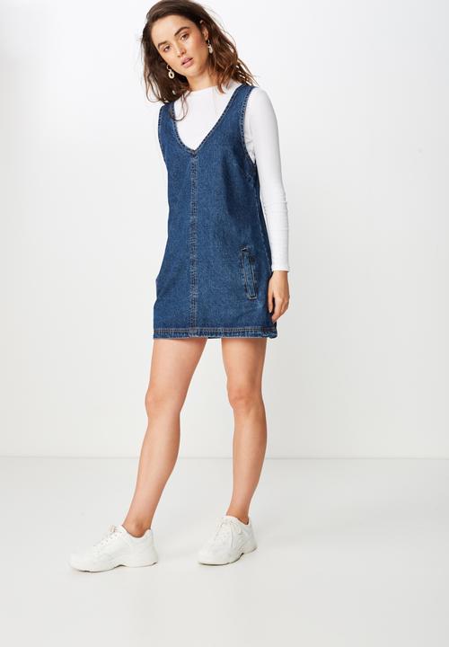 Cotton On - Front pocket denim pinafore  - blue