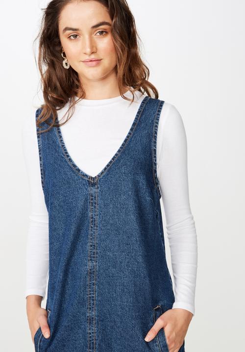 Cotton On - Front pocket denim pinafore  - blue