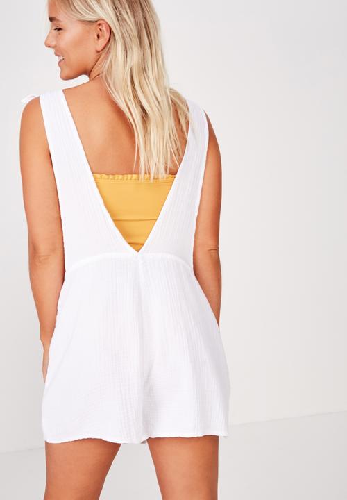 Cotton On - Tie up beach playsuit  - white