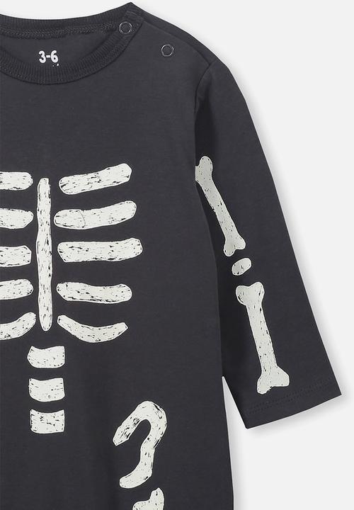 Cotton On - The long sleeve snap romper - black & white