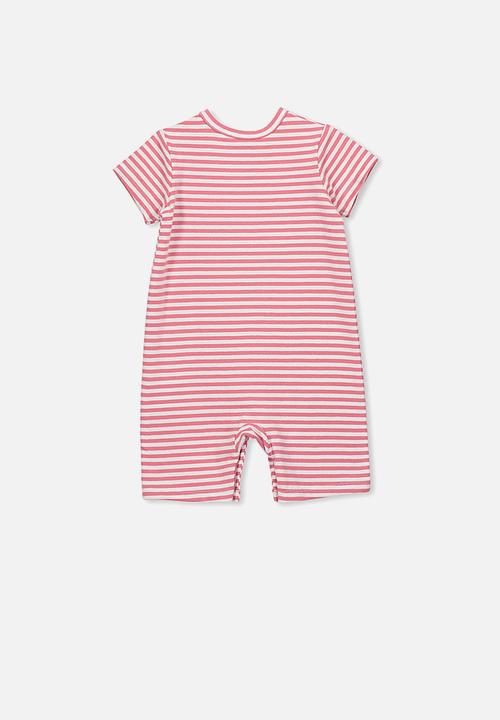 Cotton On - The short sleeve romper - pink & white