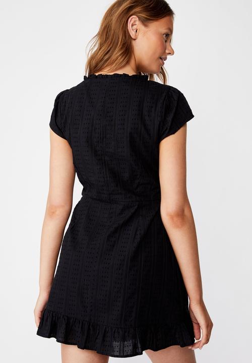 Cotton On - Woven amber short sleeve wrap mini dress  - black