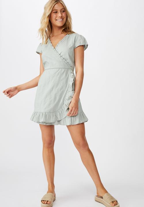 Cotton On - Woven amber short sleeve wrap mini dress  - blue