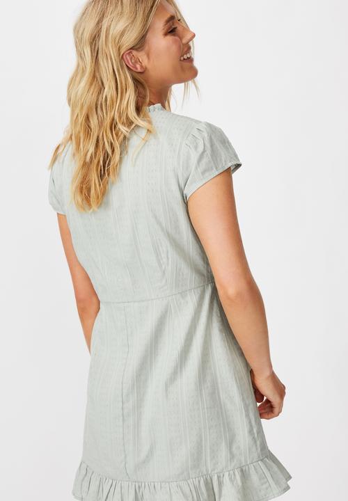 Cotton On - Woven amber short sleeve wrap mini dress  - blue