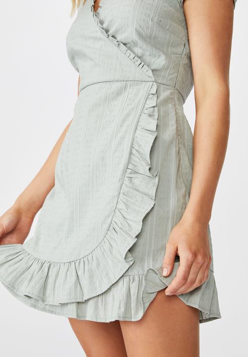 Cotton On - Woven amber short sleeve wrap mini dress  - blue